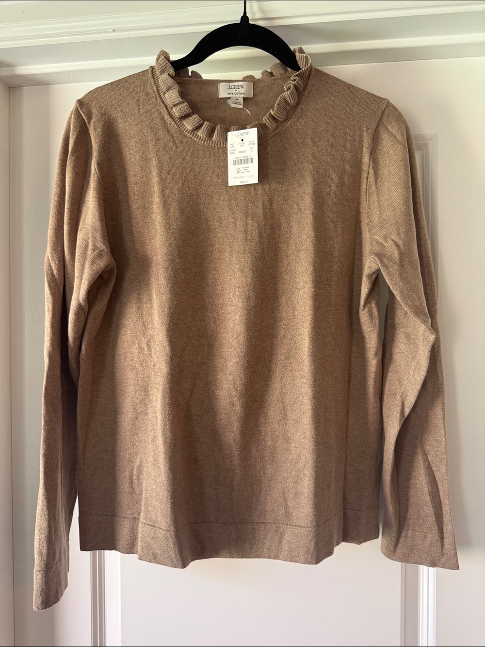NWT J. Crew Ruffle Crewneck Sweater in Camel Size Medium